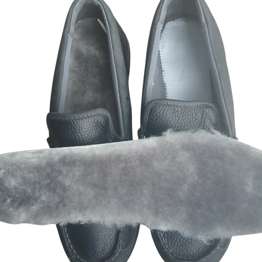 L.L. Bean All Week With Lamb Fur Lining Men's Size 10 Dark Leather Slip-Ons